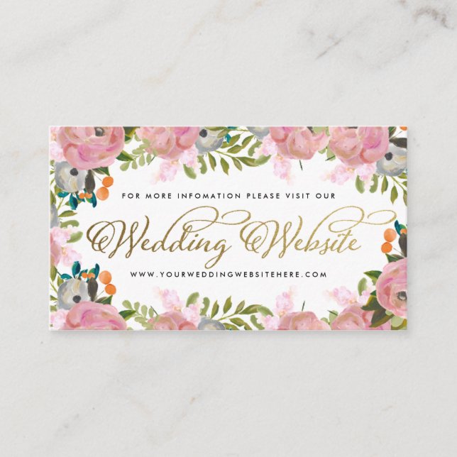 Dream Garden Floral Custom Wedding Website Enclosure Card (Front)