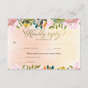 Dream Garden Floral Menu Choice Wedding RSVP Card