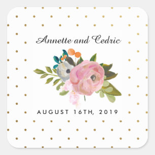 Dream Garden Floral Wedding Custom Favour Square Sticker