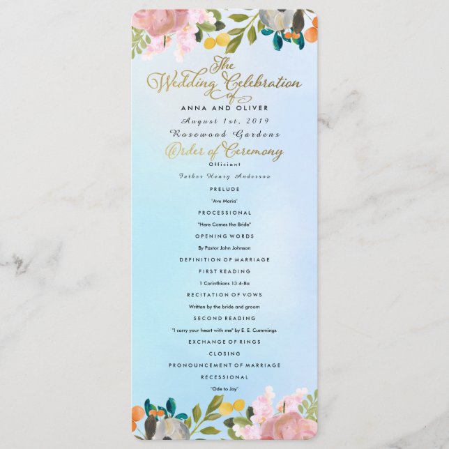 Dream Garden Floral Wedding Program (Front)