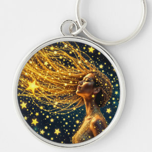 Dream girl surrounded by glowing bright stars key ring