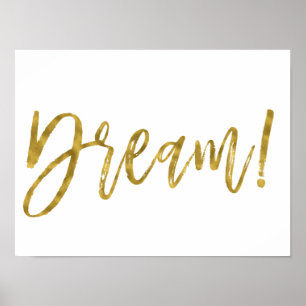 Dream Gold Foil and White Inspirational Word Poster
