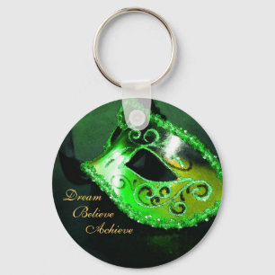 Dream Green Masquerade Mask Inspirational Keychain