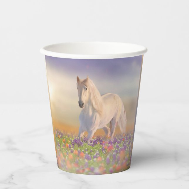 Dream Horse running through pink meadow Paper Cups (Front)