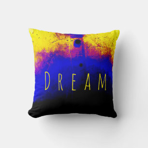 "Dream" in Yellow on Blue Burgundy Yellow Design Cushion