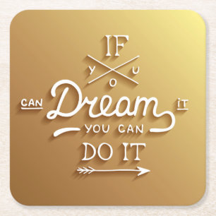 Dream Inspire Motivate Square Paper Coaster