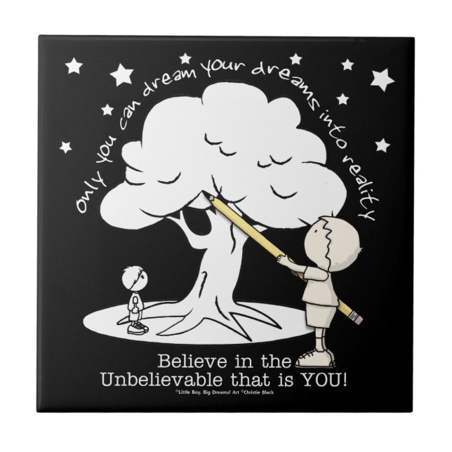 Dream Into Reality-Little Boy, Big Dreams Logo Ceramic Tile (Front)
