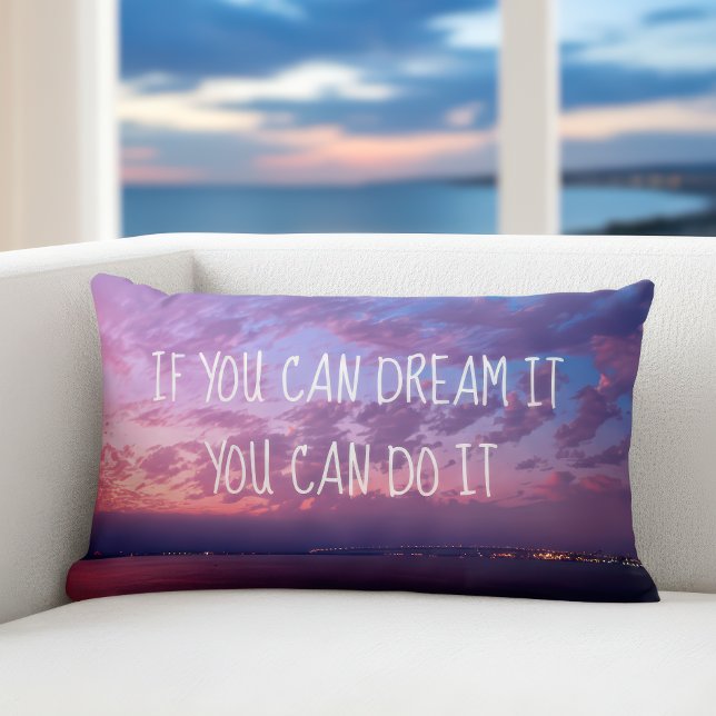 Dream It Do It Quote Purple Ocean Sunset Photo Lumbar Cushion (Creator Uploaded)