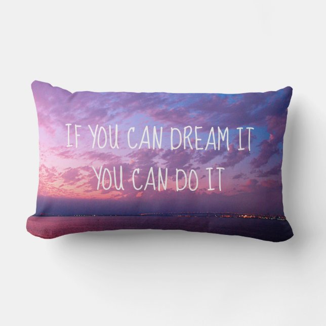 Dream It Do It Quote Purple Ocean Sunset Photo Lumbar Cushion (Front)