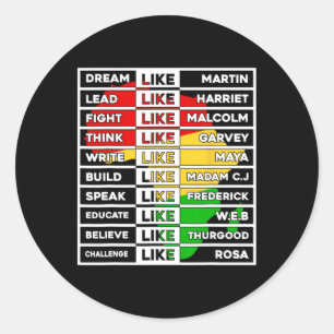Dream Like African Leader For Men Women Black Hist Classic Round Sticker