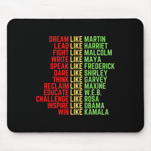 Dream Like Martin Men Women Boys Girls Black Histo Mouse Pad (Front)