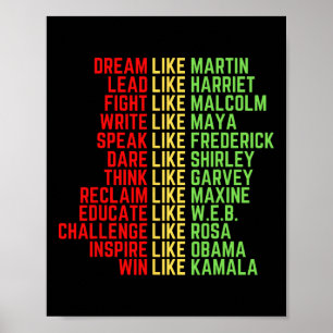 Dream Like Martin Men Women Boys Girls Black Histo Poster