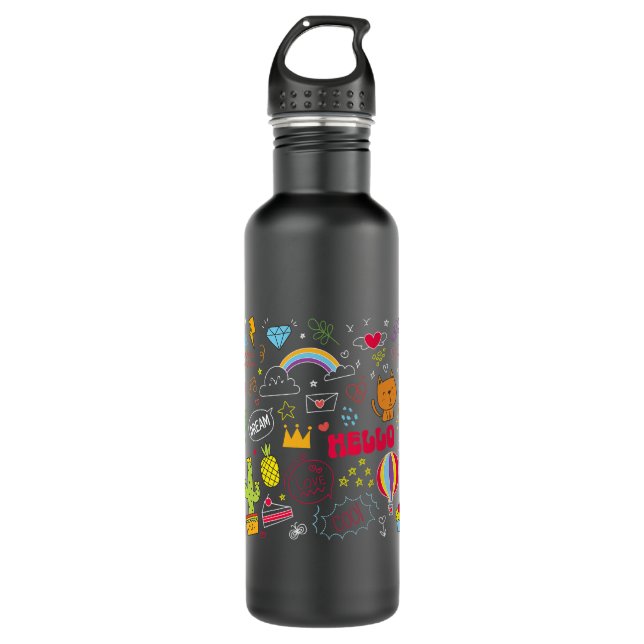 Dream Love Hello Visual Drawing Doodle Art 710 Ml Water Bottle (Front)
