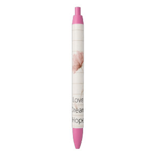 Dream Love Hope Notes Pink Flower Black Ink Pen