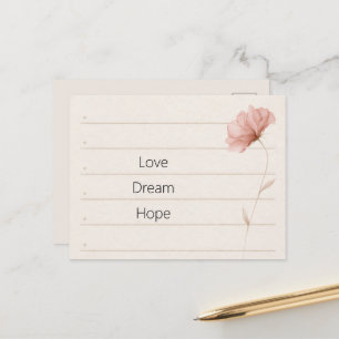 Dream Love Hope Notes Pink Flower Postcard