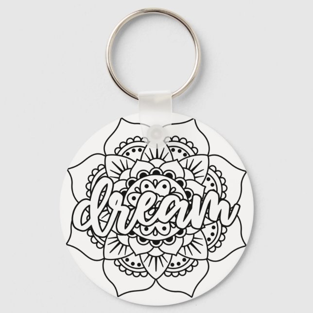 Dream Mandala Black & White Key Ring (Front)
