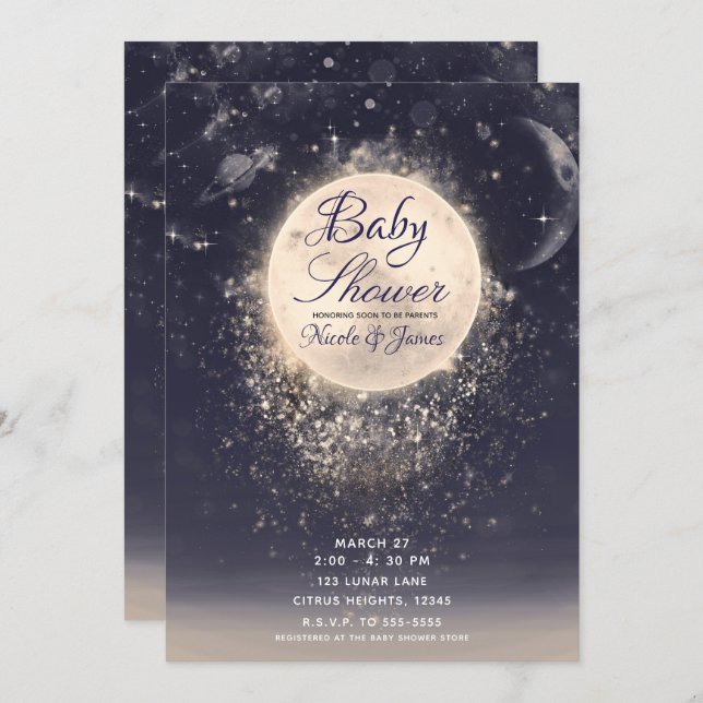 Dream Moon Magic Cosmic Sparkles Baby Shower Invitation (Front/Back)