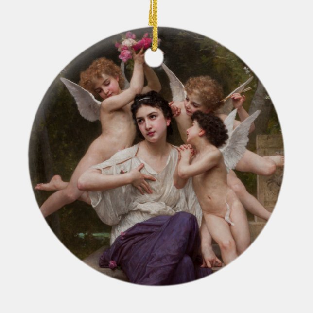 Dream of Spring, Rêve de Printemps by Bouguereau Ceramic Ornament (Back)