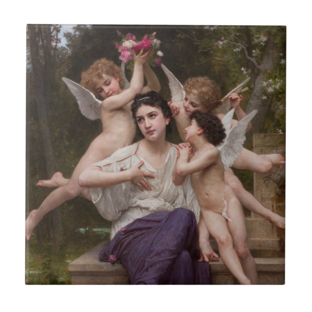 Dream of Spring, Rêve de Printemps by Bouguereau Ceramic Tile (Front)