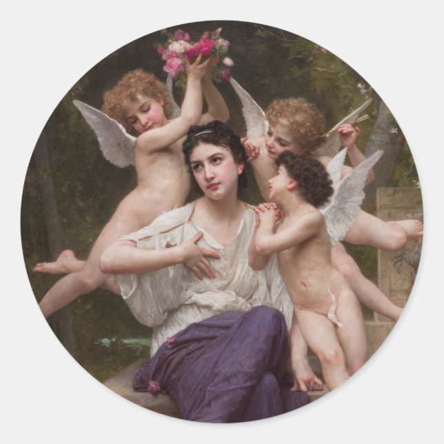 Dream of Spring, Rêve de Printemps by Bouguereau Classic Round Sticker (Front)