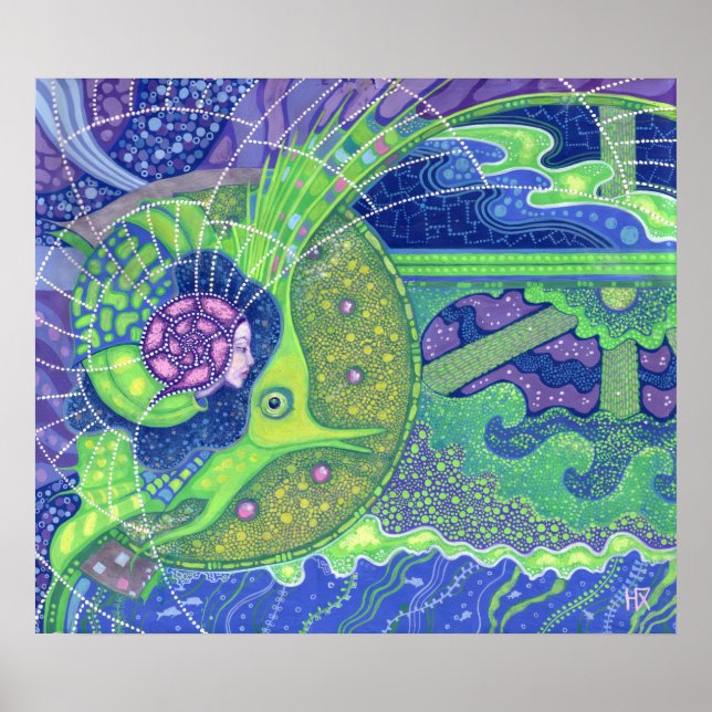 Dream of the full moon surrealism mermaid fantasy poster (Front)