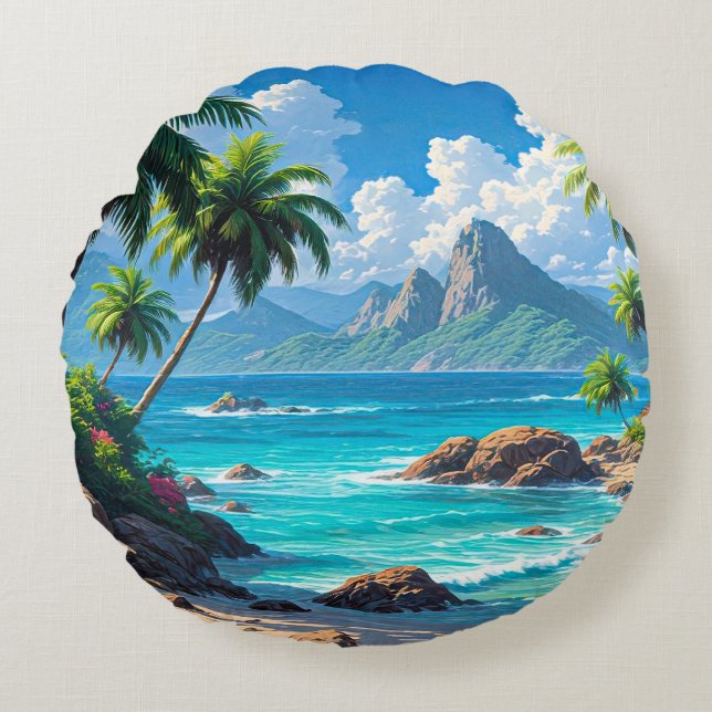 Dream On, Tropical Paradise, Round Cushion (Front)