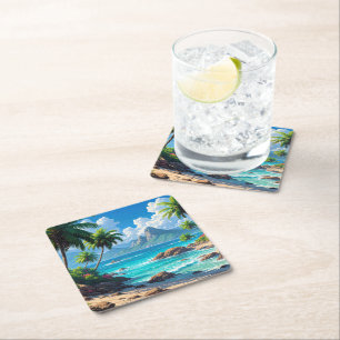 Dream On, Tropical Paradise, Square Paper Coaster