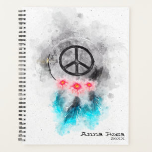 *~* Dream  Peace Sign Feathers Flowers Boho Tribal Planner