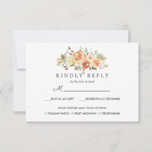 Dream Peach Floral Wedding RSVP MEAL option Card