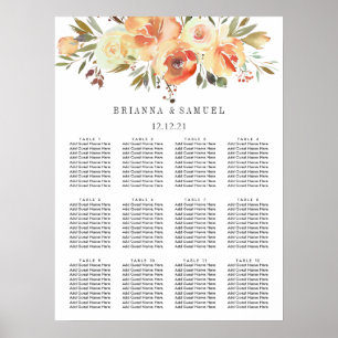 Dream Peach Floral Wedding Seating Chart