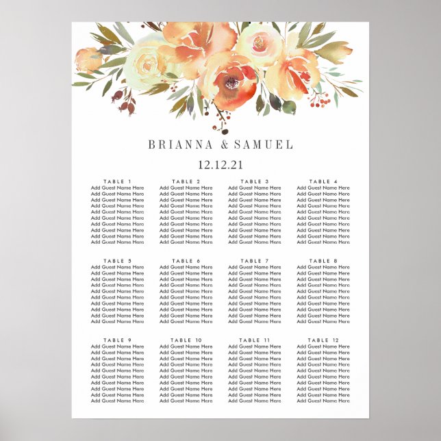 Dream Peach  Floral Wedding Seating Chart (Front)