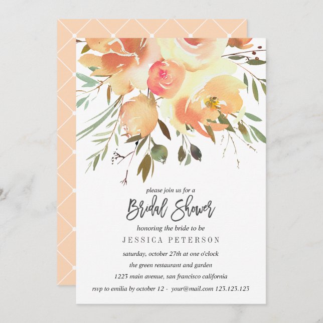 Dream Peach Flower Wedding Bridal Shower party Invitation (Front/Back)