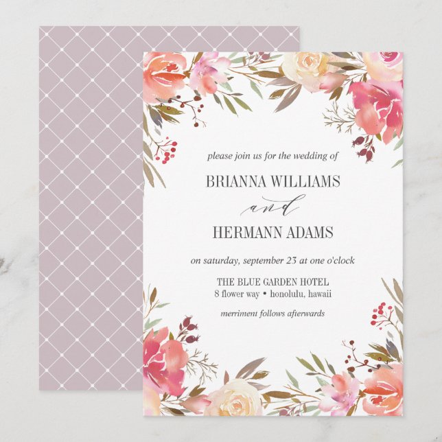 Dream Pink | Boho Chic Flowers wedding Invitation (Front/Back)