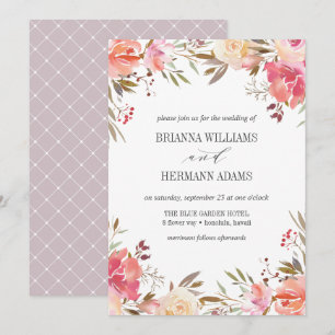 Dream Pink Boho Chic Flowers wedding Invitation