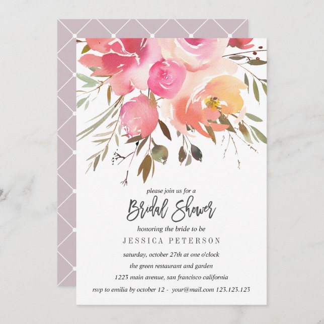 Dream Pink Chic Flower Wedding Bridal Shower party Invitation (Front/Back)