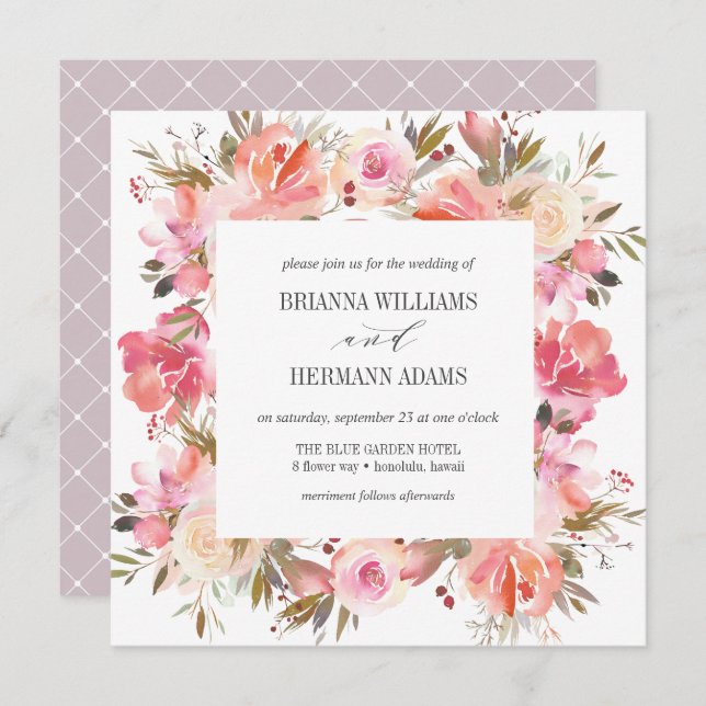 Dream Pink | Fancy Spring Floral Diamond Wedding Invitation (Front/Back)