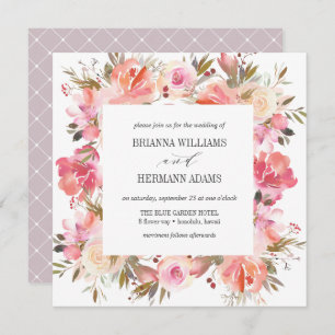 Dream Pink Fancy Spring Floral Diamond Wedding Invitation