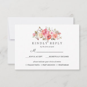 Dream Pink Floral Wedding RSVP MEAL option Card