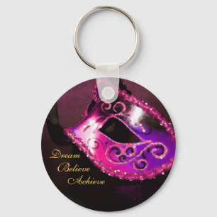 Dream Pink Masquerade Mask Inspirational Keychain