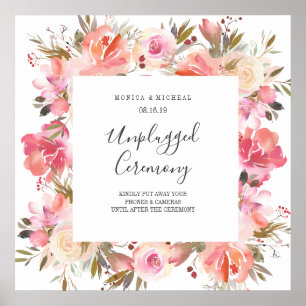 Dream pink Square Unplugged Wedding Ceremony Sign