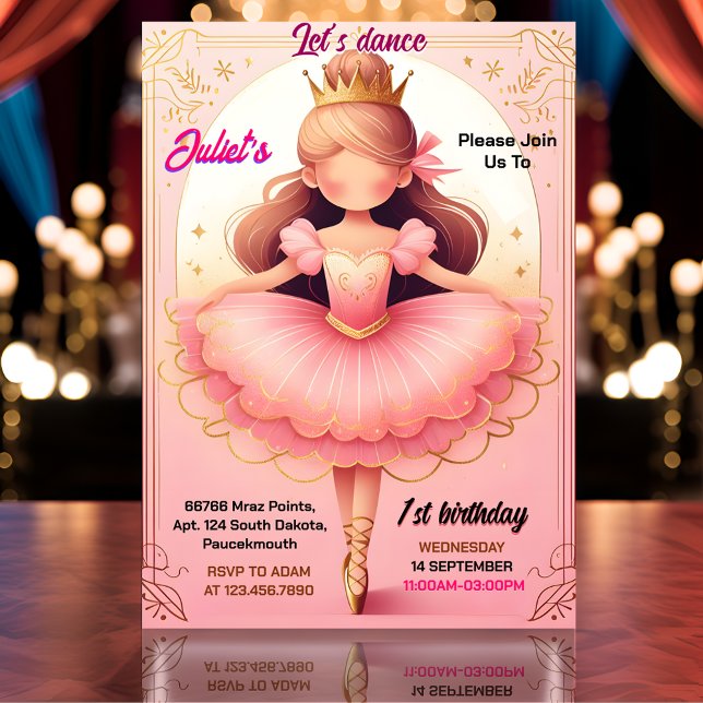 dream pink Tutu chic girls Ballerina 1st birthday Invitation (Creator Uploaded)