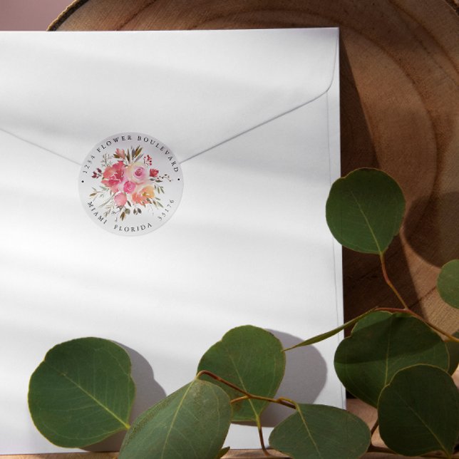 Dream Pink |  Wedding Botanical Return address Classic Round Sticker (Creator Uploaded)