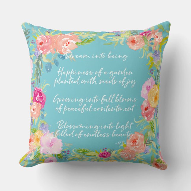Dream Poem Watercolor Floral Cushion (Front)