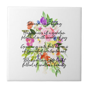 Dream Poem Watercolor Flowers Ceramic Tile