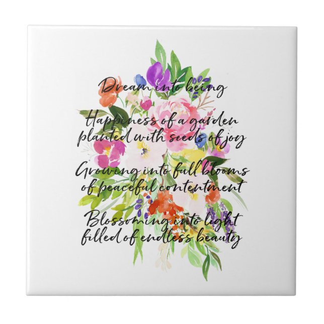 Dream Poem Watercolor Flowers Ceramic Tile (Front)