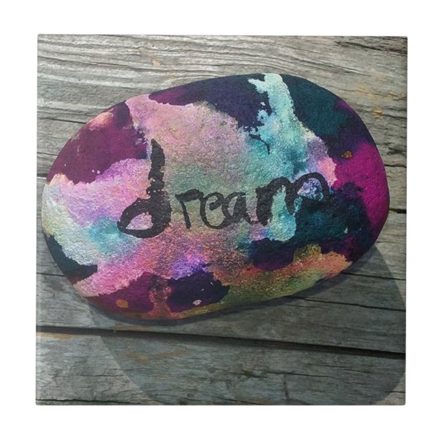 Dream Rock I painted with alcohol and India ink. Ceramic Tile (Front)