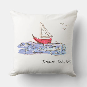 Dream Sail Live Sea Boat Seagull Sketch Cushion