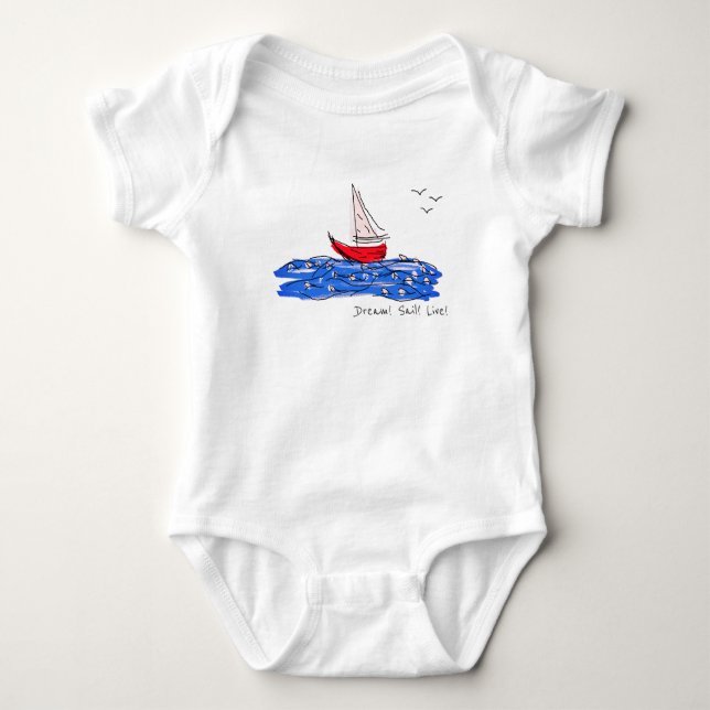 Dream Sail Live Sea Boat Seagulls Baby Bodysuit (Front)