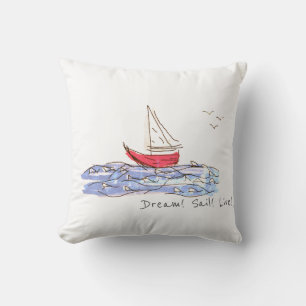 Dream Sail Live Sea Boat Seagulls Throw Pillow