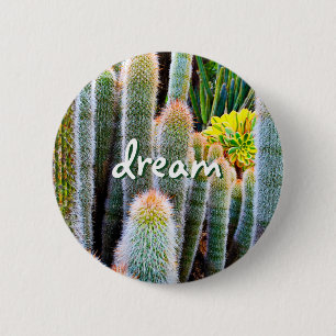 Dream Script Fuzzy Green Cacti Succulent Photo 6 Cm Round Badge
